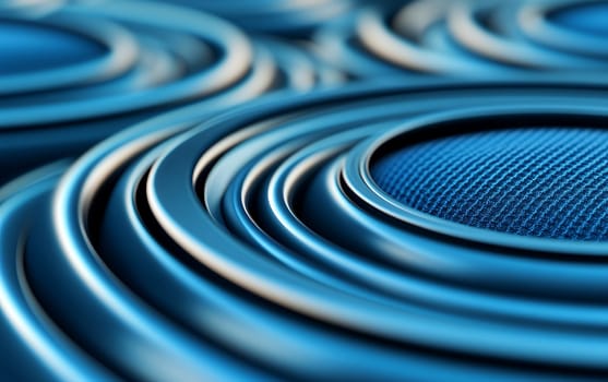 A close up of blue concentric circles with a metallic texture, creating a futuristic and modern design aesthetic.