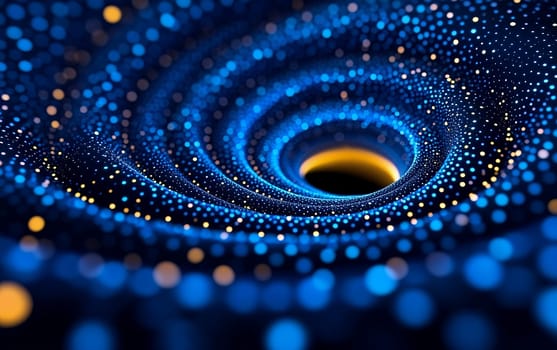 A mesmerizing abstract vortex with blue and yellow glowing particles, symbolizing energy and creativity.