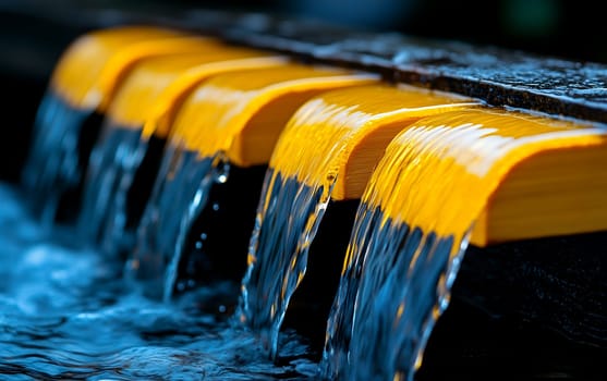 Crystal clear water flows over vibrant yellow panels, creating a refreshing and dynamic visual contrast.