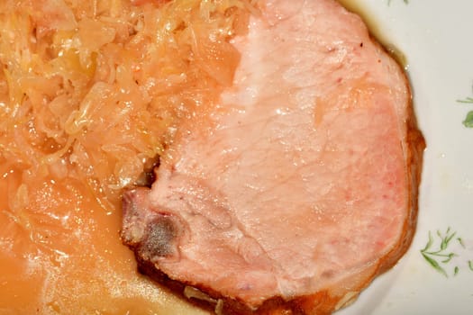 cured cooked pork from the cutlet string and sauerkraut