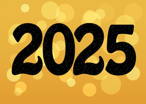 Get ready for the new year with this vibrant and artistic card featuring a bold black number 2025. The number is adorned with a bright spray decor, adding a touch of excitement to your celebrations. Cheerful yellow background with blurs of light.