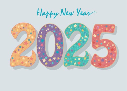 Vibrant New Year 2025: A lively illustration featuring colorful numbers adorned with equally vibrant stars