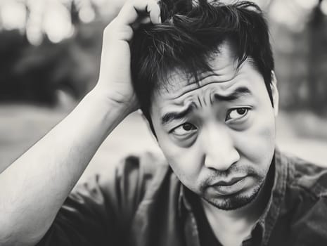 Worried unhappy Asian Man. Male Worry .Thoughtful expression Guy