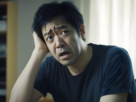 Worried unhappy Asian Man. Male Worry .Thoughtful expression Guy