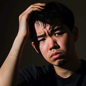 Worried unhappy Asian Man. Male Worry .Thoughtful expression Guy