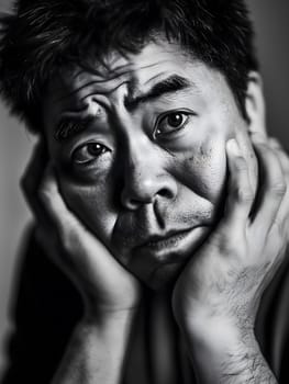 Worried unhappy Asian Man. Male Worry .Thoughtful expression Guy