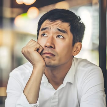 Worried unhappy Asian Man. Male Worry .Thoughtful expression Guy