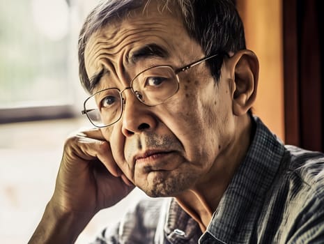 Worried unhappy Asian Man. Male Worry .Thoughtful expression Guy