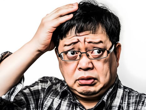 Worried unhappy Asian Man. Male Worry .Thoughtful expression Guy
