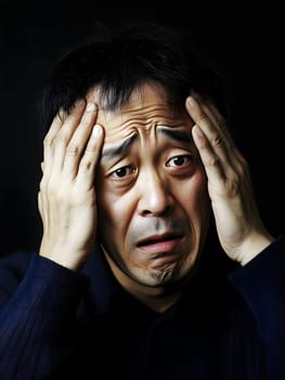 Worried unhappy Asian Man. Male Worry .Thoughtful expression Guy