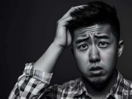 Worried unhappy Asian Man. Male Worry .Thoughtful expression Guy