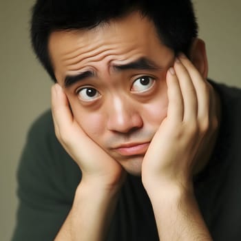 Worried unhappy Asian Man. Male Worry .Thoughtful expression Guy