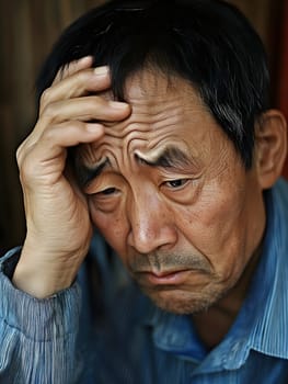 Worried unhappy Asian Man. Male Worry .Thoughtful expression Guy