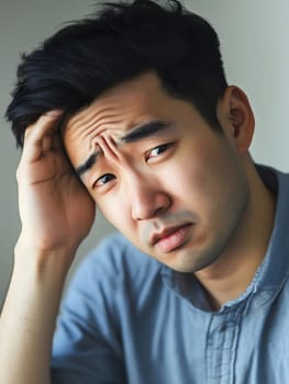 Worried unhappy Asian Man. Male Worry .Thoughtful expression Guy
