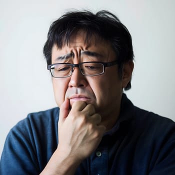 Worried unhappy Asian Man. Male Worry .Thoughtful expression Guy