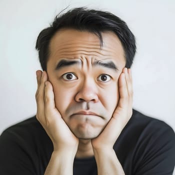 Worried unhappy Asian Man. Male Worry .Thoughtful expression Guy