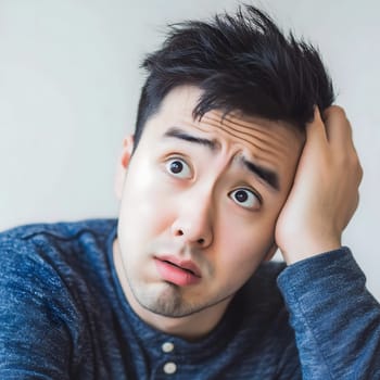 Worried unhappy Asian Man. Male Worry .Thoughtful expression Guy