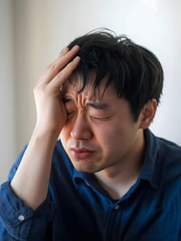 Worried unhappy Asian Man. Male Worry .Thoughtful expression Guy