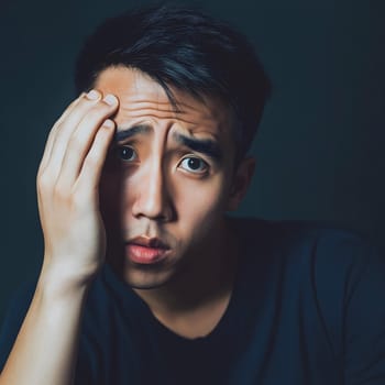 Worried unhappy Asian Man. Male Worry .Thoughtful expression Guy