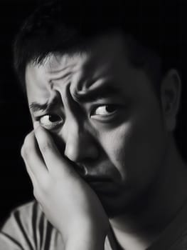 Worried unhappy Asian Man. Male Worry .Thoughtful expression Guy