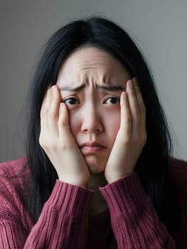 Worried sad Asian Woman. Female Worry .Thoughtful expression Women