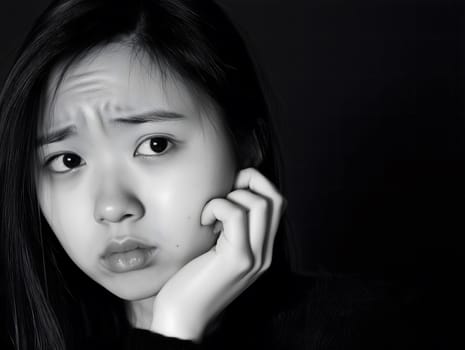 Worried sad Asian Woman. Female Worry .Thoughtful expression Women