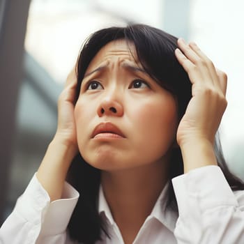 Worried sad Asian Woman. Female Worry .Thoughtful expression Women