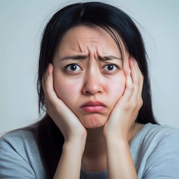 Worried sad Asian Woman. Female Worry .Thoughtful expression Women