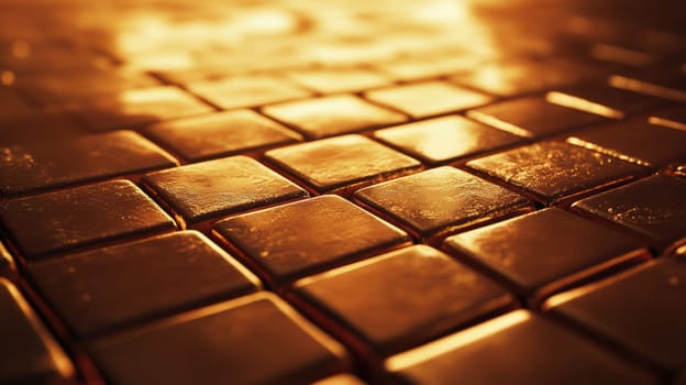 Rows of gold bars. Financial economy banking concept. Glittering shiny golden precious metal background.