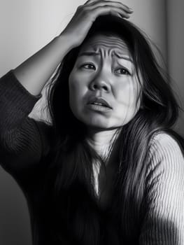 Worried sad Asian Woman. Female Worry .Thoughtful expression Women