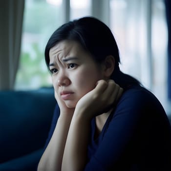 Worried sad Asian Woman. Female Worry .Thoughtful expression Women