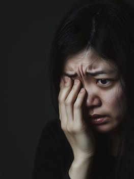 Worried sad Asian Woman. Female Worry .Thoughtful expression Women