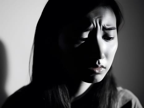 Worried sad Asian Woman. Female Worry .Thoughtful expression Women