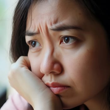 Worried sad Asian Woman. Female Worry .Thoughtful expression Women