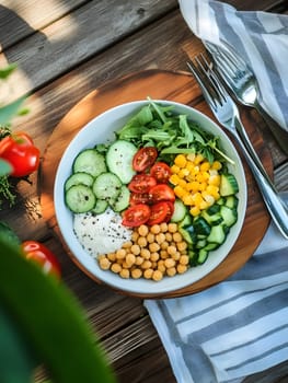 Healthy Vegetarian Chickpea salad meal with cucumber and tomatoes