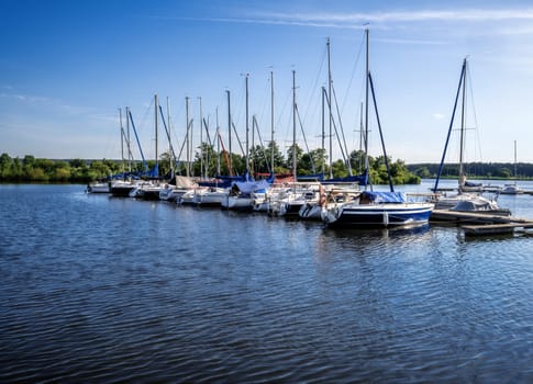 Marina with boats and ships at the Altmühlsee lake