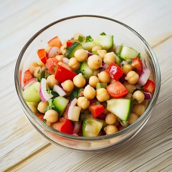 Healthy Vegetarian Chickpea salad meal with cucumber and tomatoes
