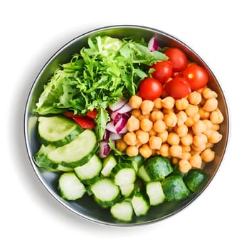 Healthy Vegetarian Chickpea salad meal with cucumber and tomatoes