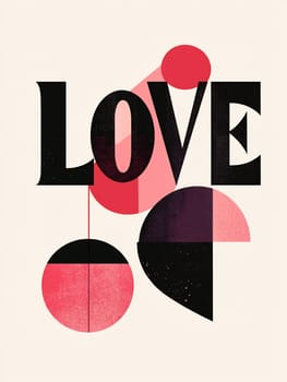 Abstract art featuring bold text and geometric shapes in red and black, creatively portraying the theme of love.