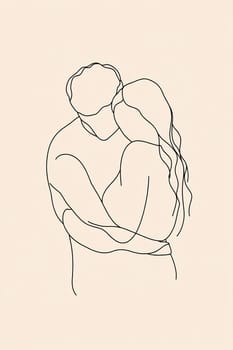 Simple line art captures a couple in an intimate embrace, showcasing their connection and love in a minimalist style.