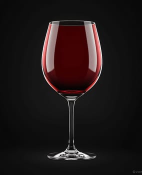 A polished glass filled with rich red wine stands against a dark background, highlighting the deep color and sleek design.