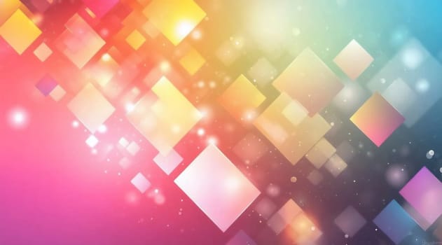 Bright geometric shapes in vibrant colors create a dynamic background with sparkling light effects for creative projects and designs.