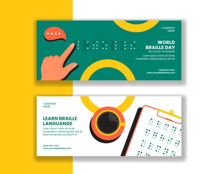 Flat Style Cartoon Template for World Braille Day Horizontal Banner Design