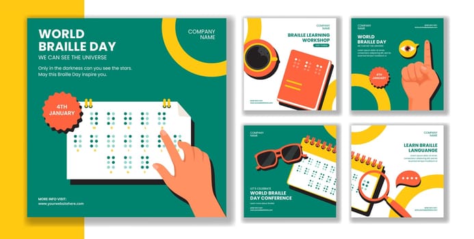 World Braille Day Flat Cartoon Illustration for Social Media Post Templates