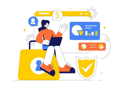 Cyber Threat Analysis Vector Illustration featuring Vulnerability Management and Information Control for Protection and Safety Technology
