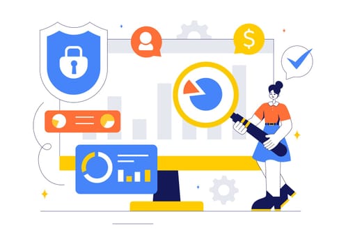 Cyber Threat Analysis Vector Illustration featuring Vulnerability Management and Information Control for Protection and Safety Technology