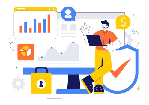 Cyber Threat Analysis Vector Illustration featuring Vulnerability Management and Information Control for Protection and Safety Technology