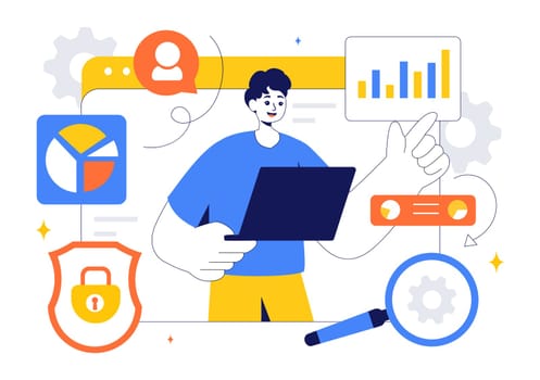 Cyber Threat Analysis Vector Illustration featuring Vulnerability Management and Information Control for Protection and Safety Technology