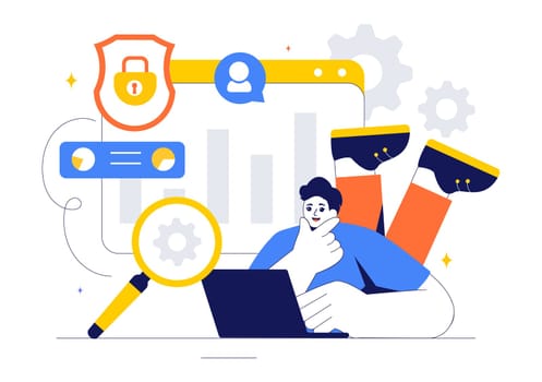 Cyber Threat Analysis Vector Illustration featuring Vulnerability Management and Information Control for Protection and Safety Technology