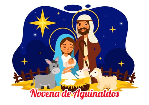 Novena de Aguinaldos Vector Illustration featuring a Holiday Tradition in Colombia, Celebrating Family Gatherings at Christmas in a Flat Background